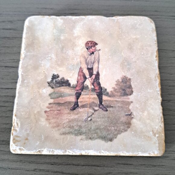 VTG Golf 19th-c Images Coaster Set Handcrafted Marble Giftware by Studio Vertu - Picture 5 of 9